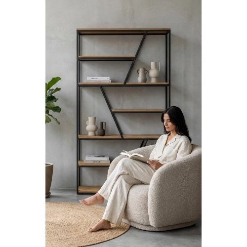 REGAŁ NA KSIĄŻKI METALOWE DREWNO LITE DĄB JESION OLCHA RNK-115